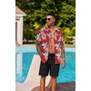 image:imageCOOFANDY Mens Hawaiian 2 Piece Outfits Floral Button Down Shirt and Shorts Vacation Outfits Summer Beach Matching SetLeaf Red