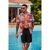 image:imageCOOFANDY Mens Hawaiian 2 Piece Outfits Floral Button Down Shirt and Shorts Vacation Outfits Summer Beach Matching SetLeaf Red