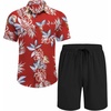 image:imageCOOFANDY Mens Hawaiian 2 Piece Outfits Floral Button Down Shirt and Shorts Vacation Outfits Summer Beach Matching SetLeaf Red