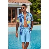 image:imageCOOFANDY Mens Hawaiian 2 Piece Outfits Floral Button Down Shirt and Shorts Vacation Outfits Summer Beach Matching SetPalm Leaf Blue