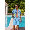 image:imageCOOFANDY Mens Hawaiian 2 Piece Outfits Floral Button Down Shirt and Shorts Vacation Outfits Summer Beach Matching SetPalm Leaf Blue