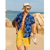 image:imageCOOFANDY Mens Hawaiian 2 Piece Outfits Floral Button Down Shirt and Shorts Vacation Outfits Summer Beach Matching SetPalm Leaf Navy