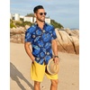 image:imageCOOFANDY Mens Hawaiian 2 Piece Outfits Floral Button Down Shirt and Shorts Vacation Outfits Summer Beach Matching SetPalm Leaf Navy