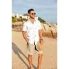image:imageCOOFANDY Mens Hawaiian 2 Piece Outfits Floral Button Down Shirt and Shorts Vacation Outfits Summer Beach Matching SetPalm Leaf White