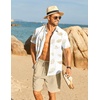image:imageCOOFANDY Mens Hawaiian 2 Piece Outfits Floral Button Down Shirt and Shorts Vacation Outfits Summer Beach Matching SetPalm Leaf White