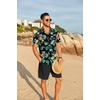 image:imageCOOFANDY Mens Hawaiian 2 Piece Outfits Floral Button Down Shirt and Shorts Vacation Outfits Summer Beach Matching SetPineapple Leaf Black