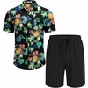 image:imageCOOFANDY Mens Hawaiian 2 Piece Outfits Floral Button Down Shirt and Shorts Vacation Outfits Summer Beach Matching SetPineapple Leaf Black
