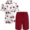 image:imageCOOFANDY Mens Hawaiian 2 Piece Outfits Floral Button Down Shirt and Shorts Vacation Outfits Summer Beach Matching SetWhite  Red Floral