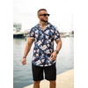 image:imageCOOFANDY Mens Hawaiian 2 Piece Outfits Floral Button Down Shirt and Shorts Vacation Outfits Summer Beach Matching SetWhite Floral Navy