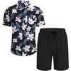 image:imageCOOFANDY Mens Hawaiian 2 Piece Outfits Floral Button Down Shirt and Shorts Vacation Outfits Summer Beach Matching SetWhite Floral Navy