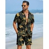 image:imageCOOFANDY Mens Hawaiian Matching Set Summer Beach 2 Piece Outfits Flower Button Down Shirts and Shorts Vacation Outfits01black