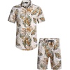 image:imageCOOFANDY Mens Hawaiian Matching Set Summer Beach 2 Piece Outfits Flower Button Down Shirts and Shorts Vacation Outfits2 Navy Blue