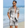 image:imageCOOFANDY Mens Hawaiian Matching Set Summer Beach 2 Piece Outfits Flower Button Down Shirts and Shorts Vacation OutfitsBlack and White Stripes