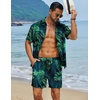 image:imageCOOFANDY Mens Hawaiian Matching Set Summer Beach 2 Piece Outfits Flower Button Down Shirts and Shorts Vacation OutfitsBlue  Green