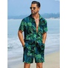 image:imageCOOFANDY Mens Hawaiian Matching Set Summer Beach 2 Piece Outfits Flower Button Down Shirts and Shorts Vacation OutfitsBlue  Green