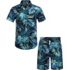 image:imageCOOFANDY Mens Hawaiian Matching Set Summer Beach 2 Piece Outfits Flower Button Down Shirts and Shorts Vacation OutfitsBlue  Green