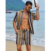 image:imageCOOFANDY Mens Hawaiian Matching Set Summer Beach 2 Piece Outfits Flower Button Down Shirts and Shorts Vacation OutfitsDark Yellow Stripes