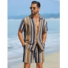 image:imageCOOFANDY Mens Hawaiian Matching Set Summer Beach 2 Piece Outfits Flower Button Down Shirts and Shorts Vacation OutfitsDark Yellow Stripes