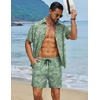 image:imageCOOFANDY Mens Hawaiian Matching Set Summer Beach 2 Piece Outfits Flower Button Down Shirts and Shorts Vacation OutfitsGreen Leaves
