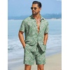 image:imageCOOFANDY Mens Hawaiian Matching Set Summer Beach 2 Piece Outfits Flower Button Down Shirts and Shorts Vacation OutfitsGreen Leaves