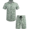 image:imageCOOFANDY Mens Hawaiian Matching Set Summer Beach 2 Piece Outfits Flower Button Down Shirts and Shorts Vacation OutfitsGreen Leaves