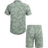 image:imageCOOFANDY Mens Hawaiian Matching Set Summer Beach 2 Piece Outfits Flower Button Down Shirts and Shorts Vacation OutfitsGreen Leaves