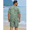 image:imageCOOFANDY Mens Hawaiian Matching Set Summer Beach 2 Piece Outfits Flower Button Down Shirts and Shorts Vacation OutfitsGreen Leaves