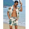 image:imageCOOFANDY Mens Hawaiian Matching Set Summer Beach 2 Piece Outfits Flower Button Down Shirts and Shorts Vacation OutfitsLeaves