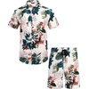 image:imageCOOFANDY Mens Hawaiian Matching Set Summer Beach 2 Piece Outfits Flower Button Down Shirts and Shorts Vacation OutfitsLeaves