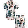 image:imageCOOFANDY Mens Hawaiian Matching Set Summer Beach 2 Piece Outfits Flower Button Down Shirts and Shorts Vacation OutfitsLeaves