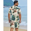 image:imageCOOFANDY Mens Hawaiian Matching Set Summer Beach 2 Piece Outfits Flower Button Down Shirts and Shorts Vacation OutfitsLeaves