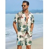 image:imageCOOFANDY Mens Hawaiian Matching Set Summer Beach 2 Piece Outfits Flower Button Down Shirts and Shorts Vacation OutfitsLeaves