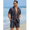image:imageCOOFANDY Mens Hawaiian Matching Set Summer Beach 2 Piece Outfits Flower Button Down Shirts and Shorts Vacation OutfitsNavy