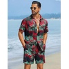 image:imageCOOFANDY Mens Hawaiian Matching Set Summer Beach 2 Piece Outfits Flower Button Down Shirts and Shorts Vacation OutfitsRed Leaves