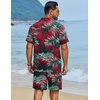 image:imageCOOFANDY Mens Hawaiian Matching Set Summer Beach 2 Piece Outfits Flower Button Down Shirts and Shorts Vacation OutfitsRed Leaves