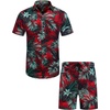 image:imageCOOFANDY Mens Hawaiian Matching Set Summer Beach 2 Piece Outfits Flower Button Down Shirts and Shorts Vacation OutfitsRed Leaves