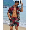image:imageCOOFANDY Mens Hawaiian Matching Set Summer Beach 2 Piece Outfits Flower Button Down Shirts and Shorts Vacation OutfitsRed Leaves