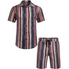 image:imageCOOFANDY Mens Hawaiian Matching Set Summer Beach 2 Piece Outfits Flower Button Down Shirts and Shorts Vacation OutfitsRetro Stripes