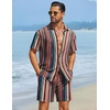 image:imageCOOFANDY Mens Hawaiian Matching Set Summer Beach 2 Piece Outfits Flower Button Down Shirts and Shorts Vacation OutfitsRetro Stripes