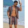 image:imageCOOFANDY Mens Hawaiian Matching Set Summer Beach 2 Piece Outfits Flower Button Down Shirts and Shorts Vacation OutfitsRetro Stripes
