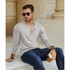 image:imageCOOFANDY Mens Henley TShirt Long Sleeve Casual Lightweight Pullover Shirts Soft Stretch Basic Tees Fall TopsLight Grey
