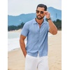 image:imageCOOFANDY Mens Knit Button Down Shirts Short Sleeve Polo Shirt Casual Vintage Summer Beach ShirtsClear Blue