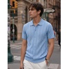 image:imageCOOFANDY Mens Knit Button Down Shirts Short Sleeve Polo Shirt Casual Vintage Summer Beach ShirtsClear Blue