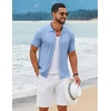image:imageCOOFANDY Mens Knit Button Down Shirts Short Sleeve Polo Shirt Casual Vintage Summer Beach ShirtsClear Blue