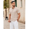 image:imageCOOFANDY Mens Knit Button Down Shirts Short Sleeve Polo Shirt Casual Vintage Summer Beach ShirtsCream