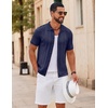 image:imageCOOFANDY Mens Knit Button Down Shirts Short Sleeve Polo Shirt Casual Vintage Summer Beach ShirtsNavy Blue