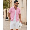 image:imageCOOFANDY Mens Knit Button Down Shirts Short Sleeve Polo Shirt Casual Vintage Summer Beach ShirtsPink