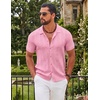 image:imageCOOFANDY Mens Knit Button Down Shirts Short Sleeve Polo Shirt Casual Vintage Summer Beach ShirtsPink