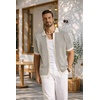image:imageCOOFANDY Mens Knit Button Down Shirts Short Sleeve Polo Shirt Vintage Striped Casual ShirtsBeige Black Stripe