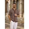 image:imageCOOFANDY Mens Knit Button Down Shirts Short Sleeve Polo Shirt Vintage Striped Casual ShirtsBrown Apricot
